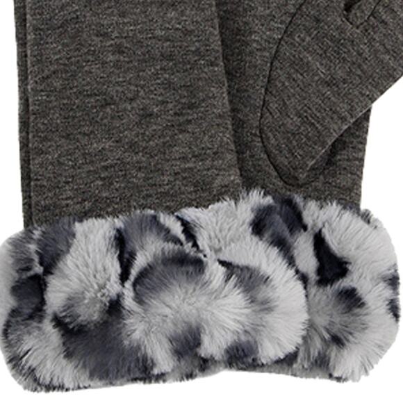 Gray Tech Gloves with Leopard Faux Fur Cuff Adult One Size NEW - Picture 2 of 5